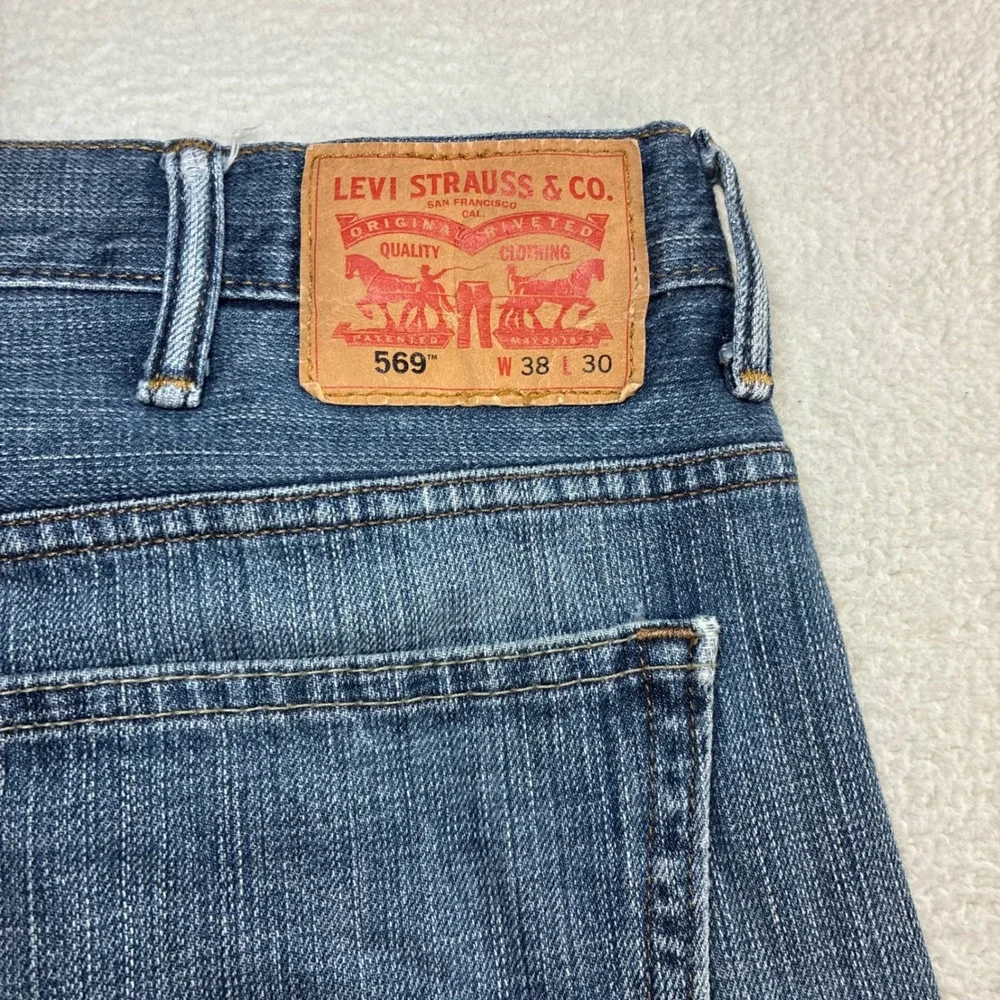 Levis 569 Loose Straight Jeans Men 38x30 Blue Faded Skater Baggy Distressed